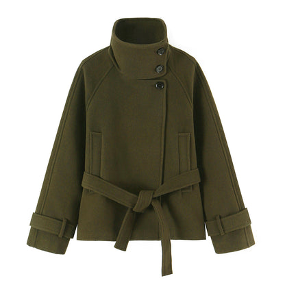 Women's with belt standing collar coat