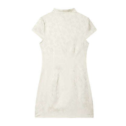Women's standing collar jacquard mini dress