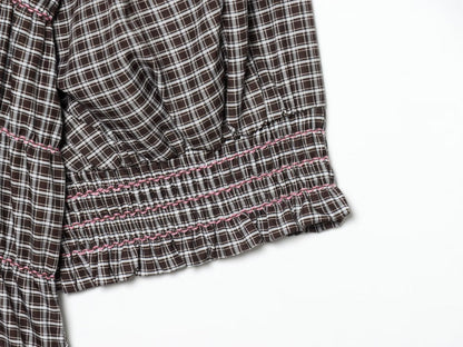 Women's short pleated plaid shirt