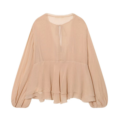 Women's layered decorative casual lace up shirt