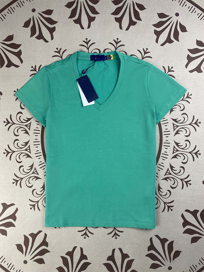Women's New Fashion Joker Embroidered Pure Cotton Solid Color V-neck Slim T-shirt