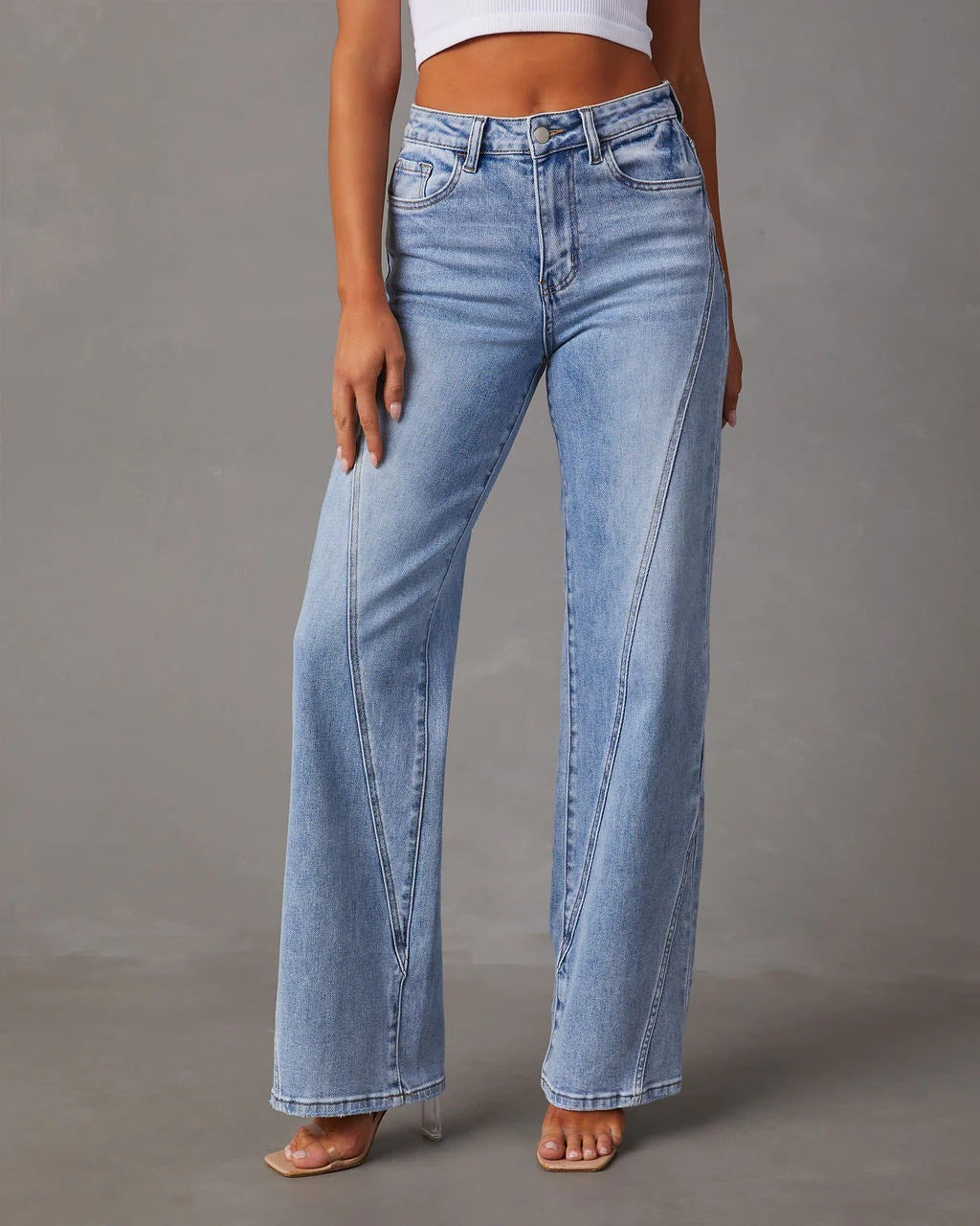Fashion Loose Splicing Wide Leg Jeans for Women