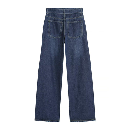 suit Women's 2 pieces denim effect breasted top+pleated jeans