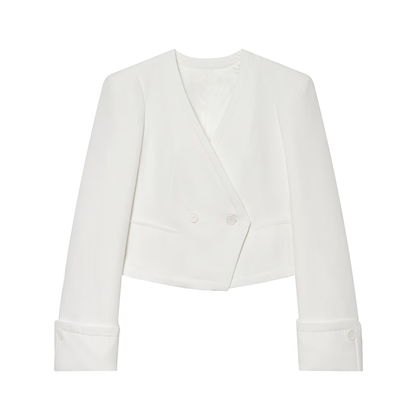 Women's short V-neck double breasted Blazer Coat