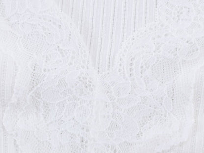 Women's slim V-neck lace ribbed T-shirt