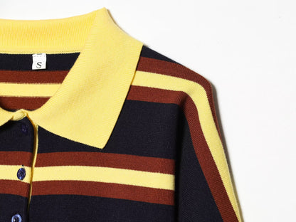 Women's new Lapel striped knitted sweater