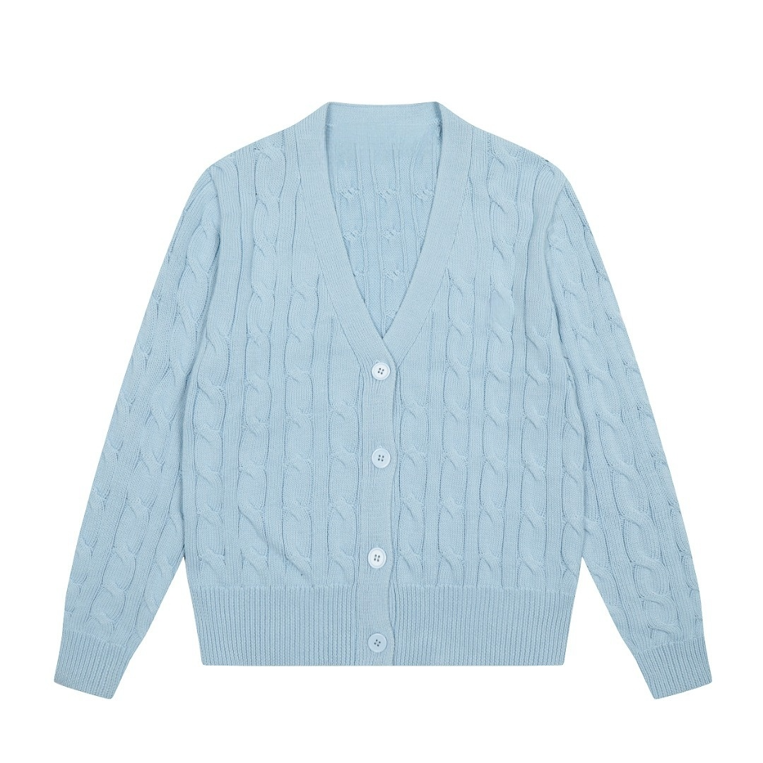 2026 New V-neck Pure Color Embroidered Twist Knitted Cardigan