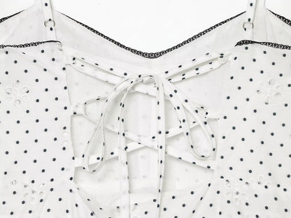 Women's hollowed out embroidered polka dot MIDI dress
