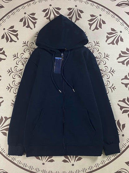 Women's new Joker embroidered sweater hooded pocket design long sleeve zipper coat.