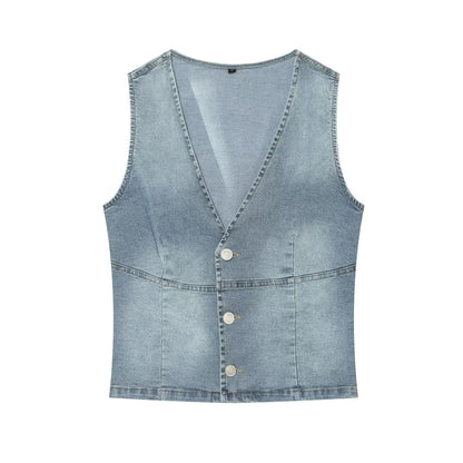 suit Women's 2 pieces slim denim vest style top+denim shorts