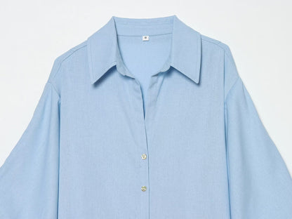 Women's linen blended bubble sleeve shirt