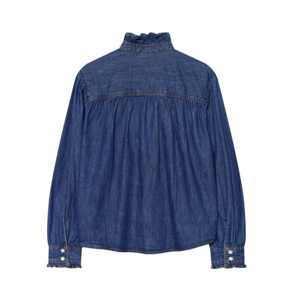 Women's pleated decorative casual denim shirt