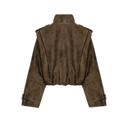 Women's Anti suede effect pleated short windbreaker Coat