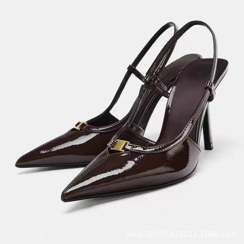 2026 New Style Women's Open Back Sandals with Metal Buckle Pointed Toe and Stiletto Heel