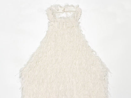 Women's tassel decorated knitted mini dress