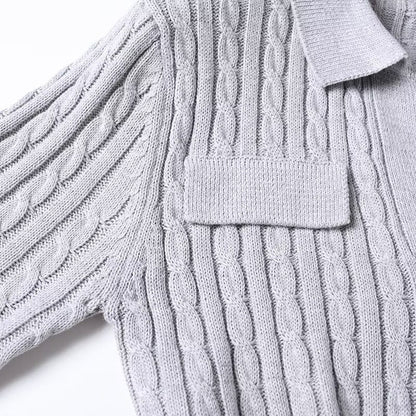 Women's 2025 new fashion striped polo collar knitted sweater