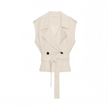 Women's with Belt sleeveless linen blend vest