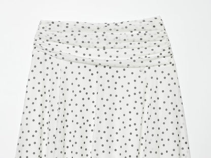 Women's pleated waist polka dot MIDI skirt