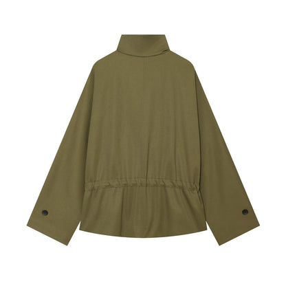 Women's lace up design loose parka Coat