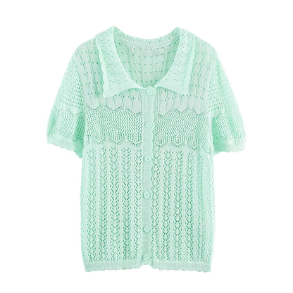 Women's short sleeved hollow knitted cardigan