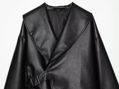 Women's metal buckle decorative lapel faux leather jacket
