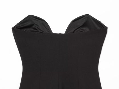 Women's contrasting flower decoration strapless top