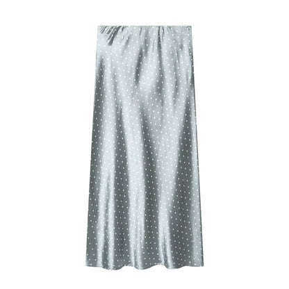 Women's polka dot satin texture MIDI skirt