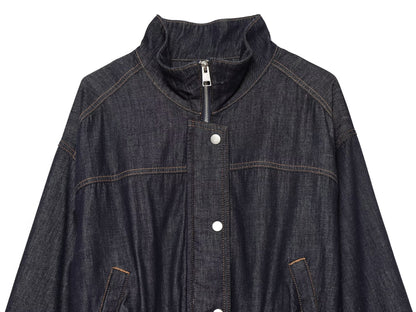 Women's waist belt decoration stand collar denim Coat