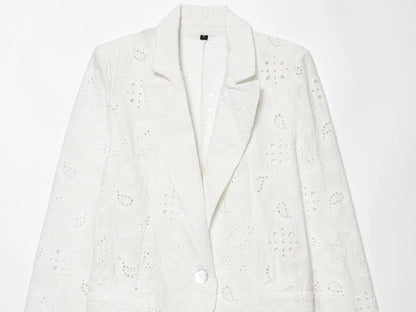 suit Women's 2 pieces with shoulder pads embroidered Blazer Coat+Shorts