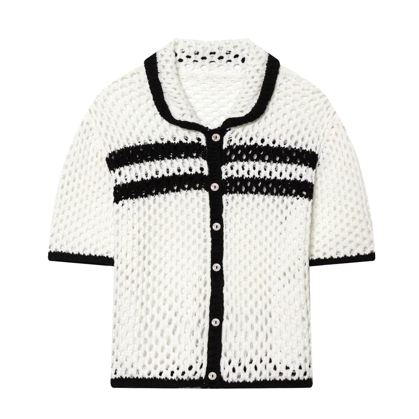 Women's POLO collar hollow knit Coat
