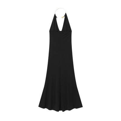 Women's black sexy halter neck dress