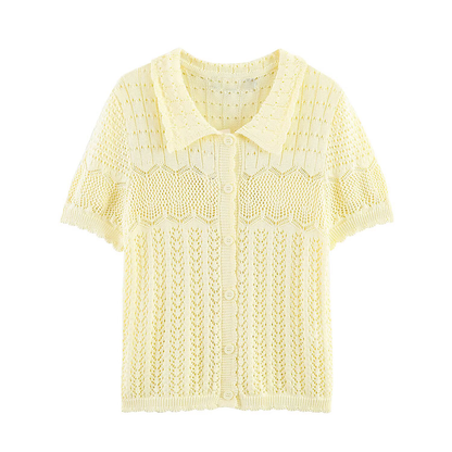 Women's short sleeved hollow knitted cardigan