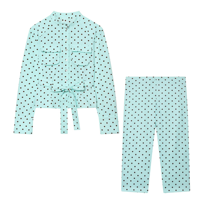 suit Women's 2 pieces With Belt polka dot shirt style Coat+Pants