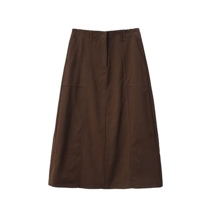 Women's retro casual versatile cotton MIDI skirt