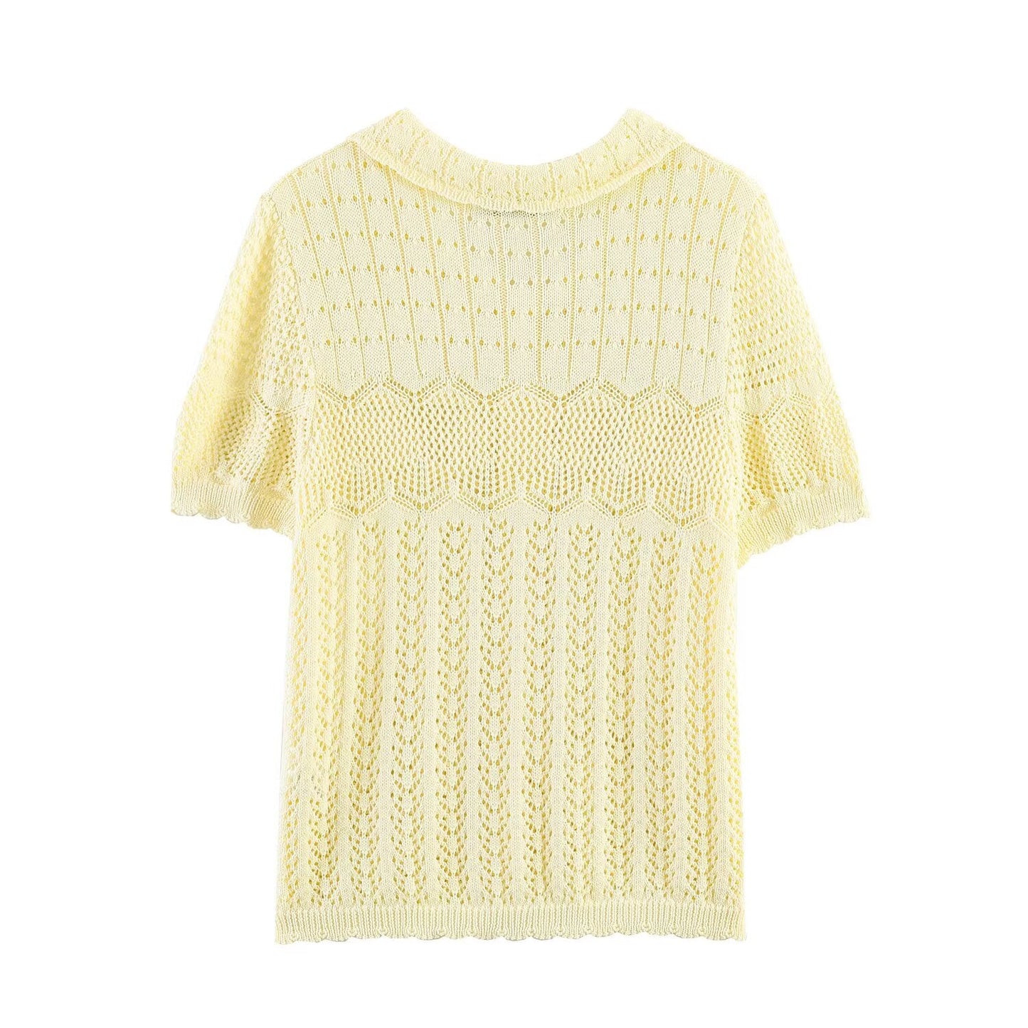 Women's short sleeved hollow knitted cardigan