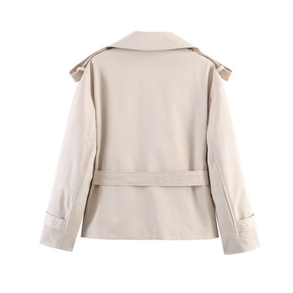 Women's with Belt large lapel windbreaker Coat