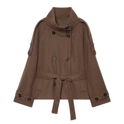 Women's soft textured double breasted stand collar Coat