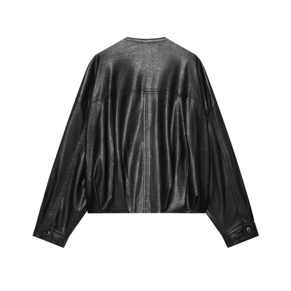 Women's Leather Effect Puff Sleeve Pilot Jacket Coat