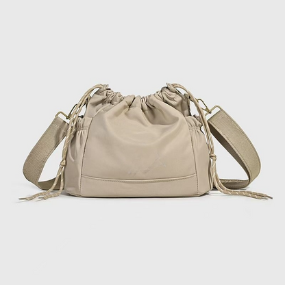 Women's new Joker drawstring wide shoulder strap crossbody bag