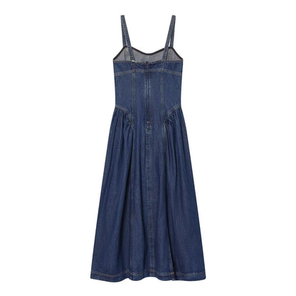 Women's flared skirt hem vacation style denim dress
