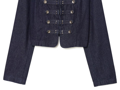 Women's buckle decoration short denim jacket