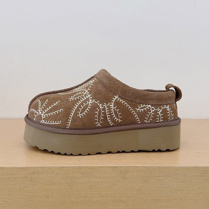 Women's new embroidered snow boots with shallow mouth and thick platform