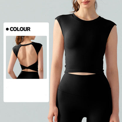 2026 women's new fixed chest pad sexy backless short sports T-shirt