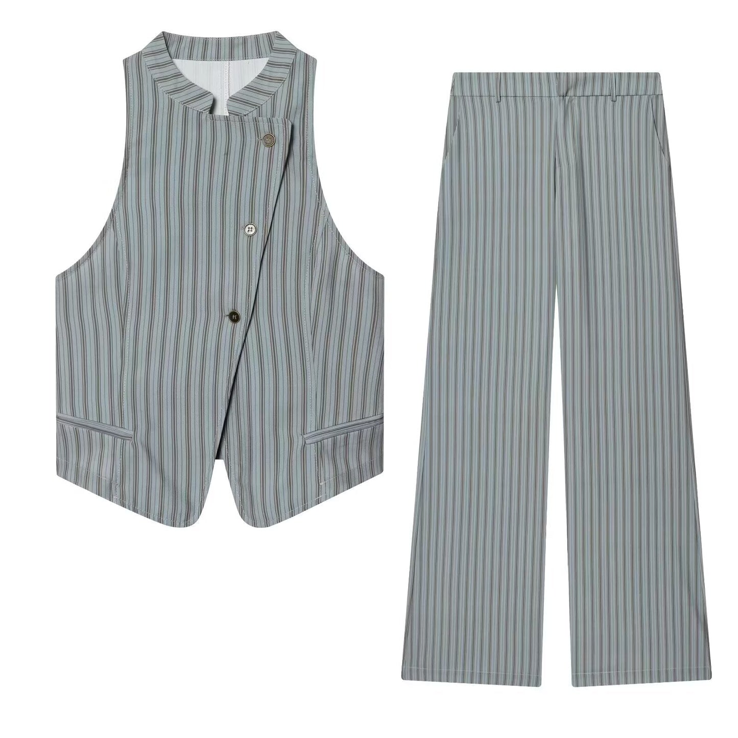 suit Women's 2 pieces sleeveless striped vest+Pants