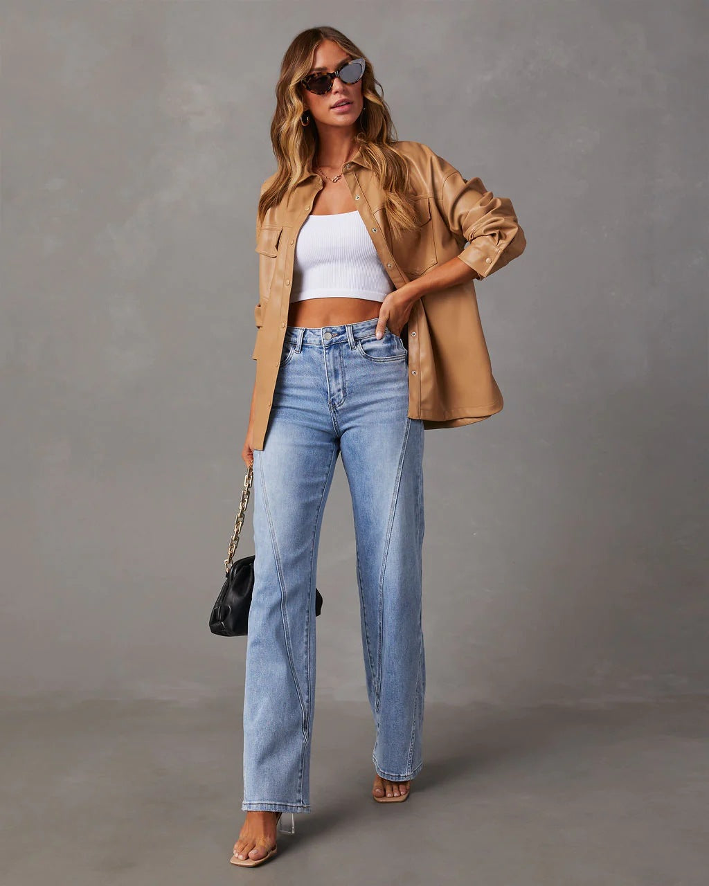Fashion Loose Splicing Wide Leg Jeans for Women