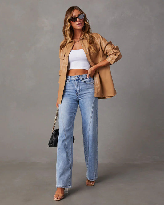 Fashion Loose Splicing Wide Leg Jeans for Women
