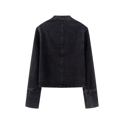 Women's buckle decoration retro denim Coat