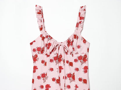 Women's printed ruffle edge suspender dress