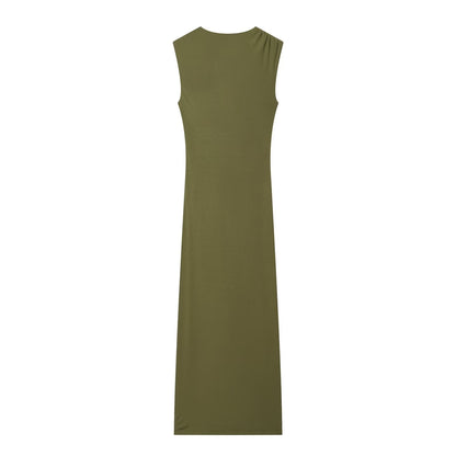 Women's pleated decorative elastic slim MIDI dress
