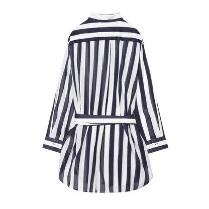 Women's With Belt Long Style Striped Shirt